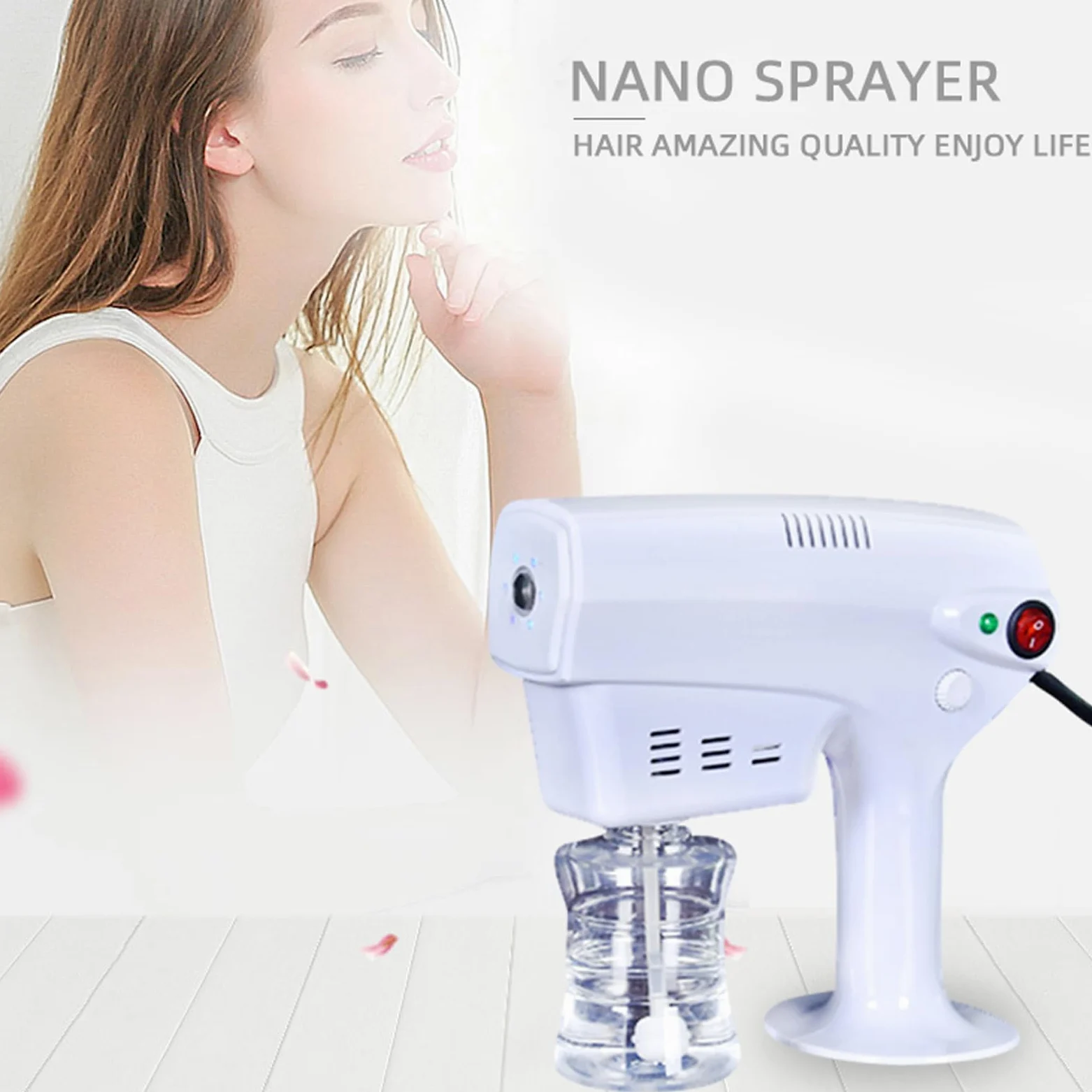 NGARY Pistola Pulverizadora De Micro Niebla, Pulverizador Nano para El Cuidado del Cabello con Pistola De Vapor con Luz, para El Hogar Y La Oficina
