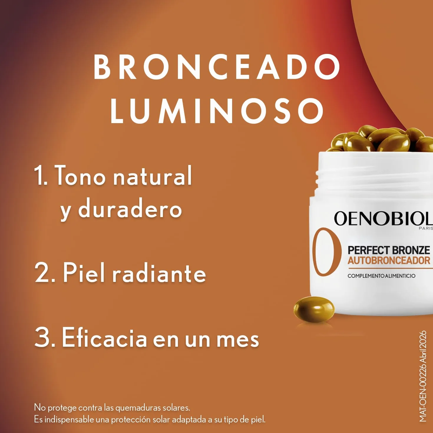 OENOBIOL PERFECT BRONZE DUO Autobronceador Acelerador Bronceado Corporal Facial Protección Solar Astaxantina Cúrcuma Licopeno Luteina Complemento alimenticio 60 cápsulas