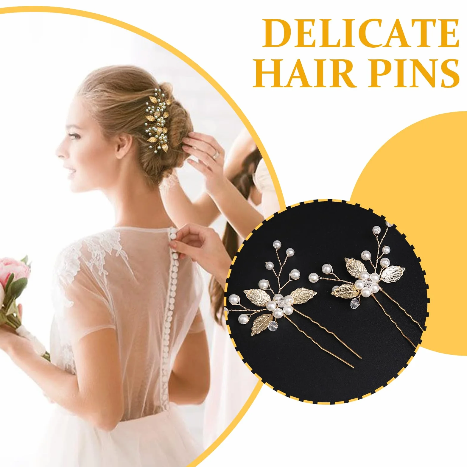 Pinzas para cabello de novia hojas doradas perlas de cristal vintage 4 piezas