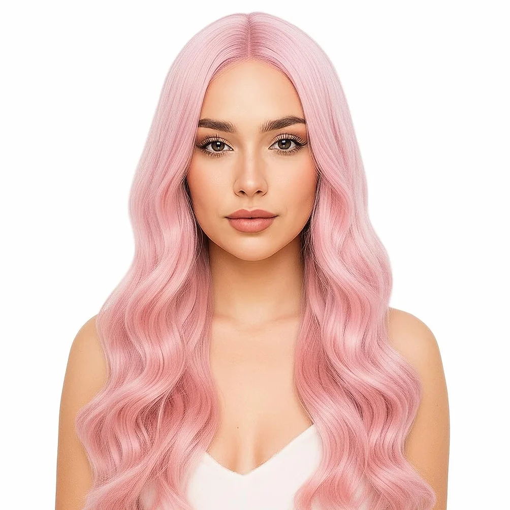 Pelucas Rubia Largas Onduladas Rosa 70 cm Sintético Mujer para Fiestas Cosplay