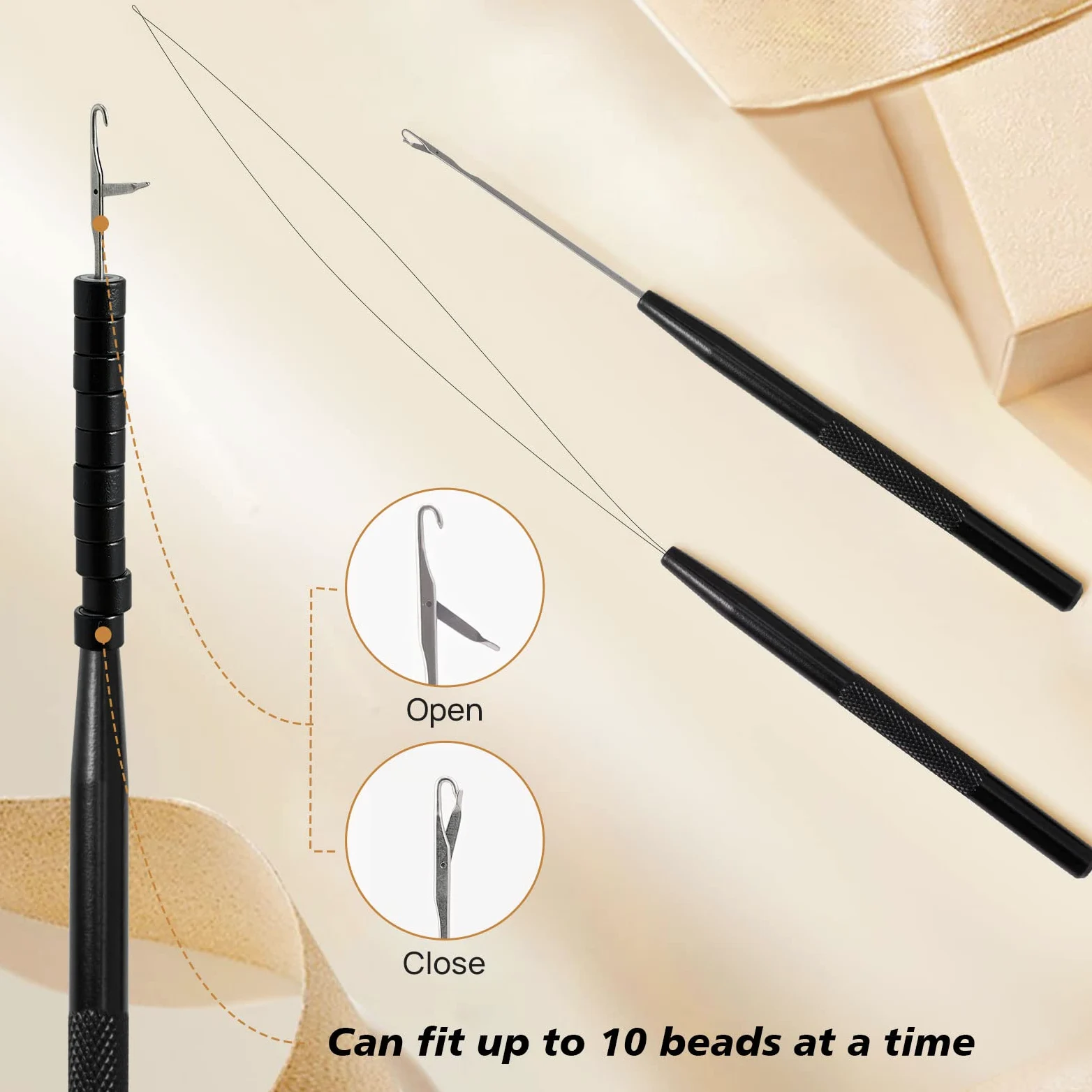 NEWISHTOOL Kit de herramientas de extensión de pelo, microcuentas de silicona, alicates de cuentas de acero inoxidable, enhebrador de cuentas de metal y gancho de aguja para extensiones de cabello