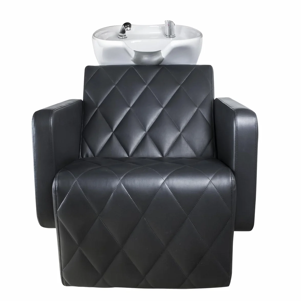 Lavacabezas de Peluquería Profesional Cubo Negro Asiento Ergonómico Acolchado Cuba Basculante Cerámica Estructura Robusta