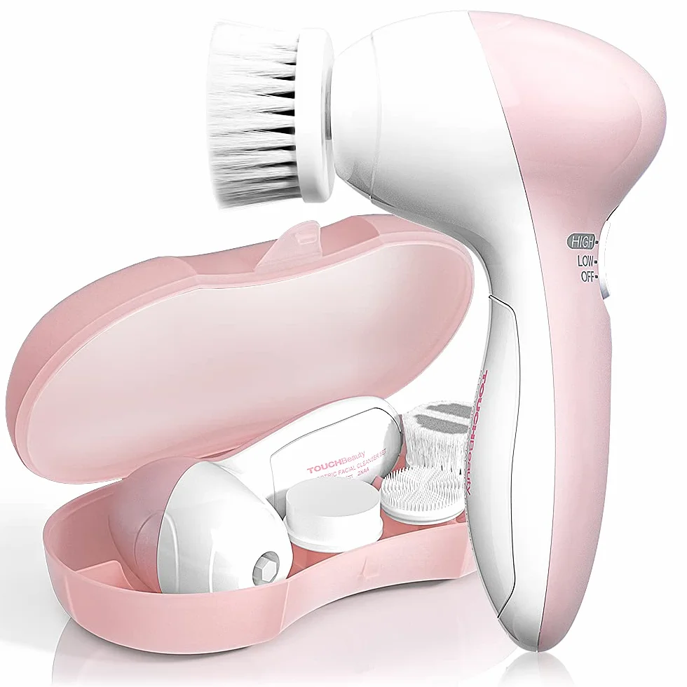 TOUCHBeauty Limpiador Facial Eléctrico 360° Giratorio con 3 Cabezas, 2 Velocidades, Rosa Ópalo