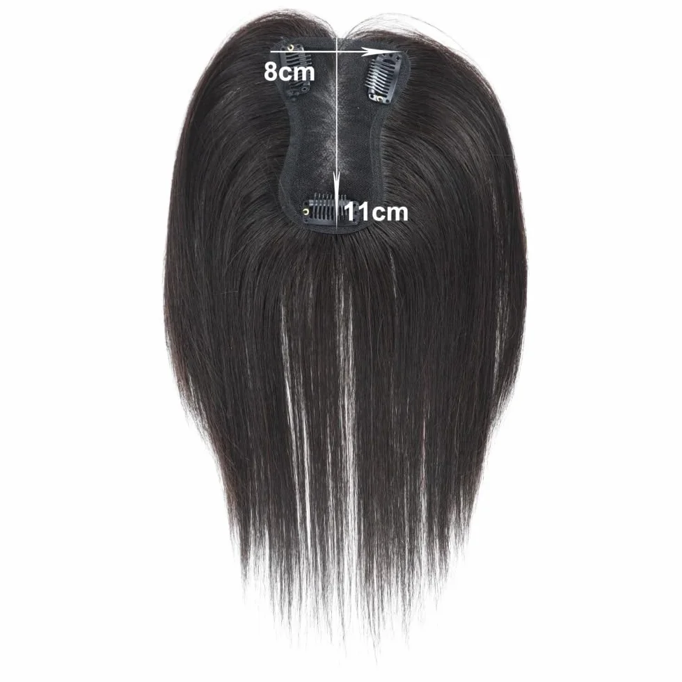 Topper para cabello humano 8x11 cm Base de encaje suizo Posticci atado a mano transpirable ajustable con raya para mujeres con cabello delgado Extensiones de pelo (marrón oscuro)