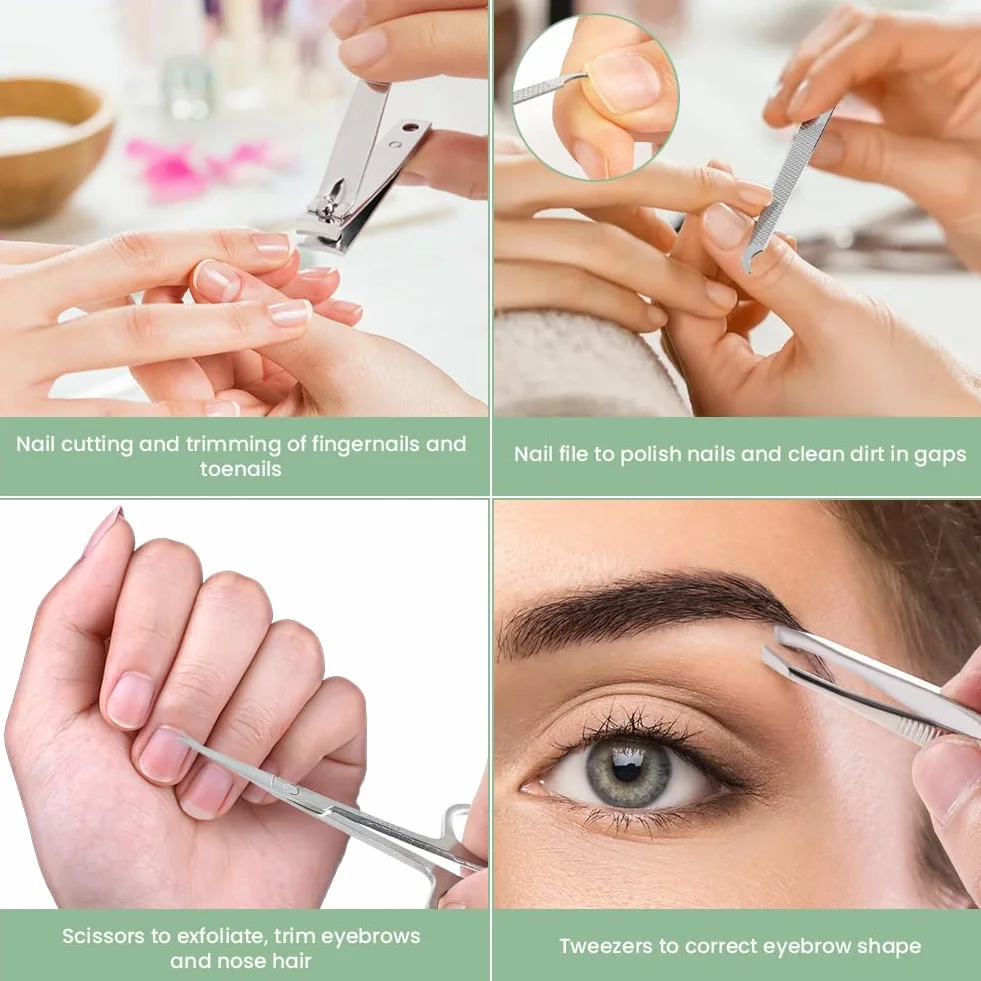Set de Manicura y Pedicura Profesional 4 Piezas Acero Inoxidable con Pinzas y Tijeras