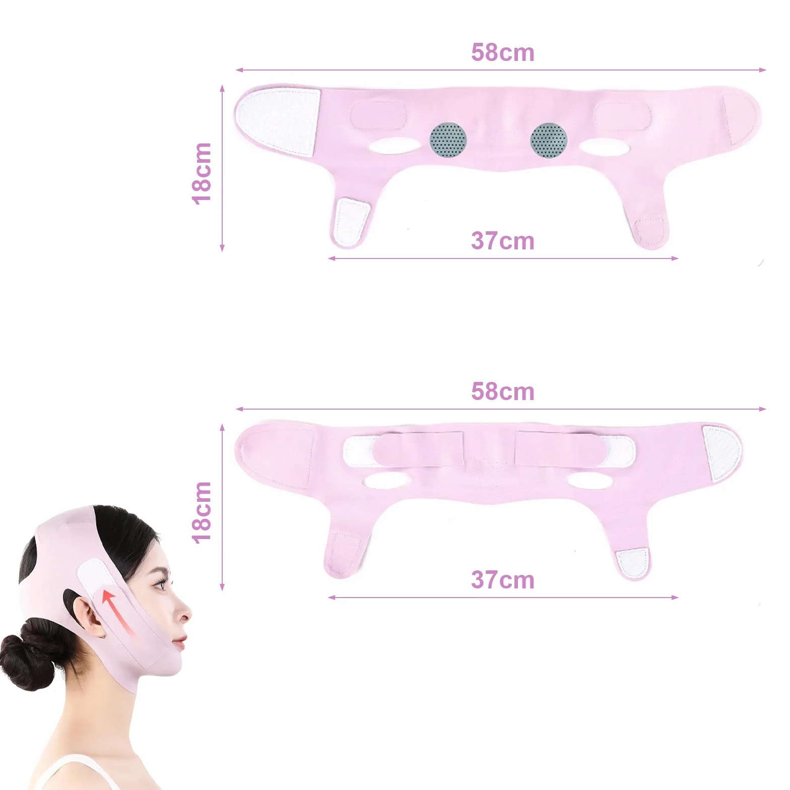 Jawliner Reductor de Papada Mentonera Postquirurgica Banda Facial Levantamiento Ajustable Transpirable Morado