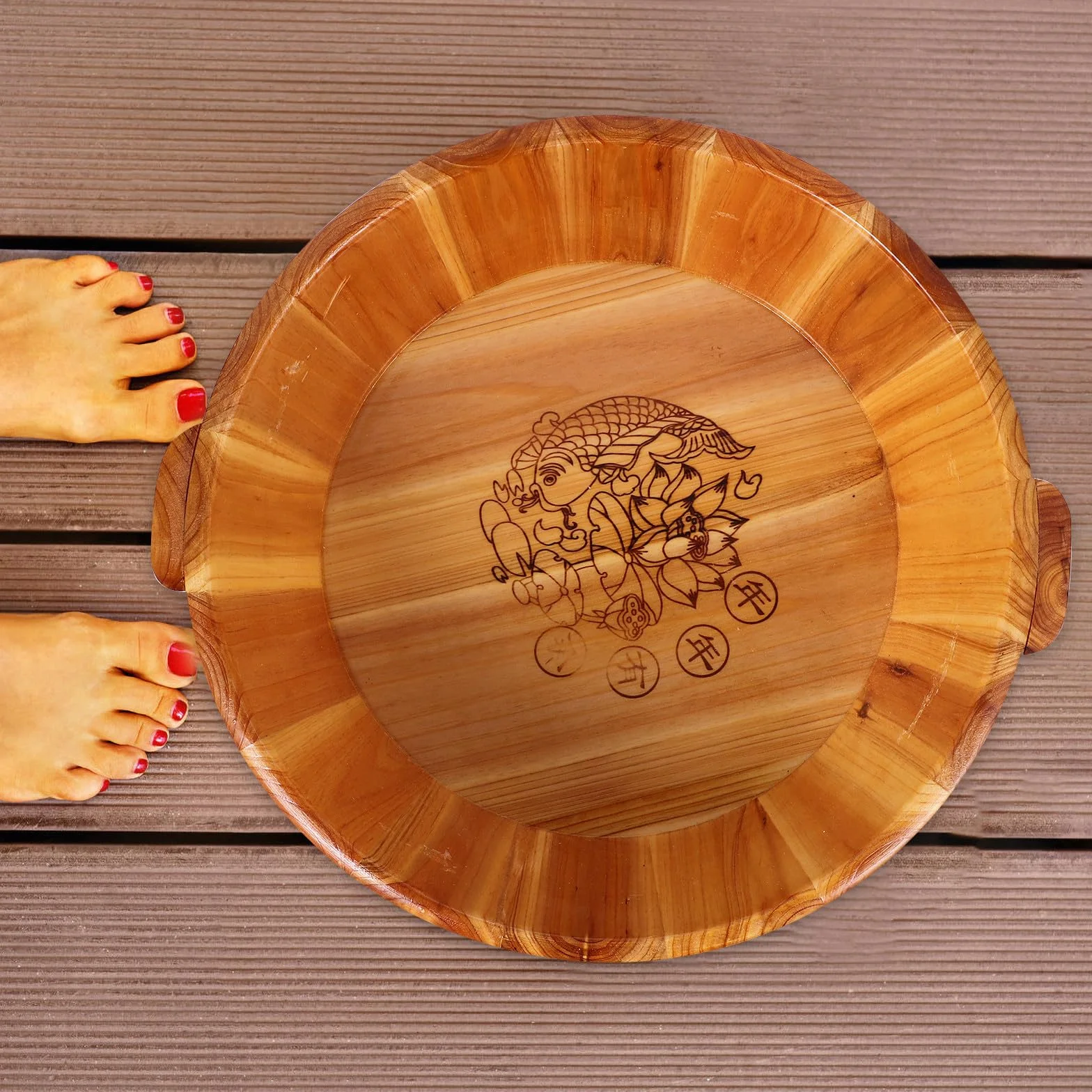 GANAZONO Cubo Reutilizable de Madera para Baño de Pies, Lavabo Multifuncional para Remojar Manos y Pies, Barril Spa de Madera Natural para Pedicura Hogar, Artículo de Cuidado Personal