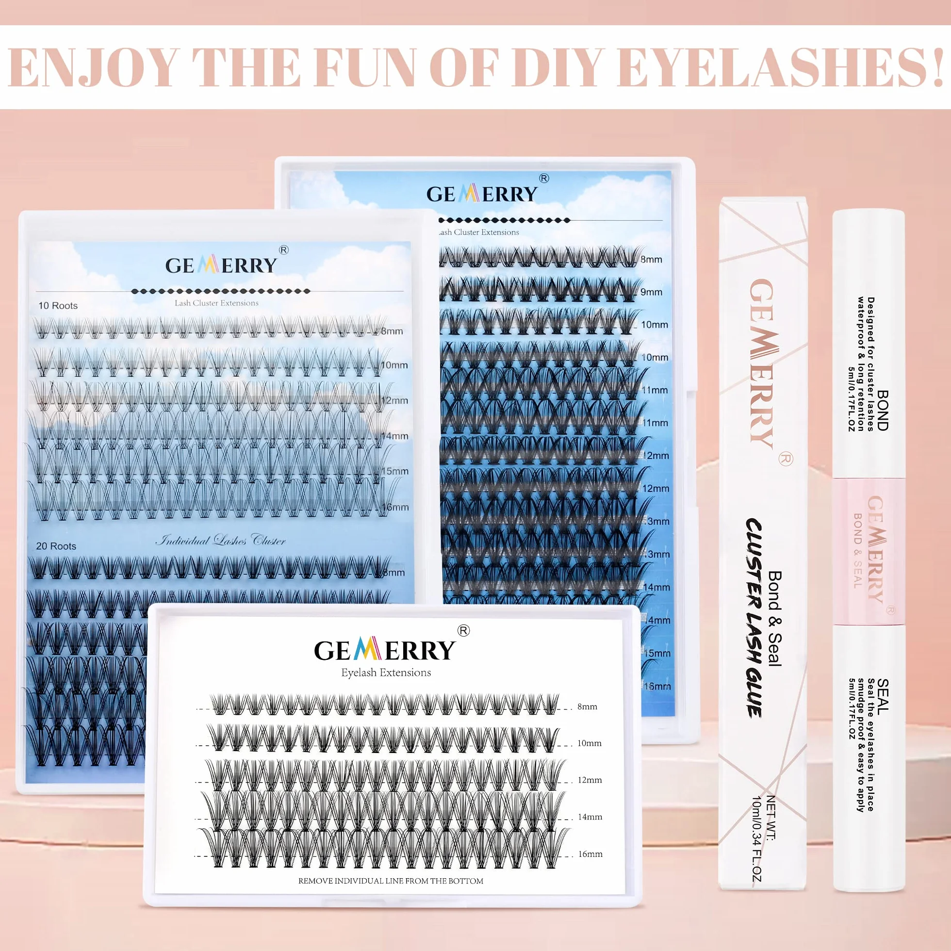Gemerry Pegamento Pestañas Lash Bond and Seal 2 en 1 5ml+5ml Cluster para Extensiones