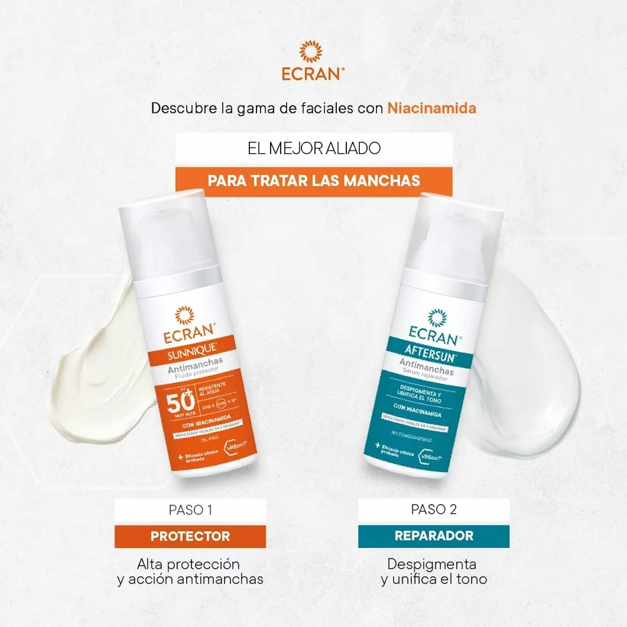 SUNNIQUE Protector Facial Antimanchas Antiarrugas SPF 50+ con Niacinamida y Ácido Hialuronico 50 ml