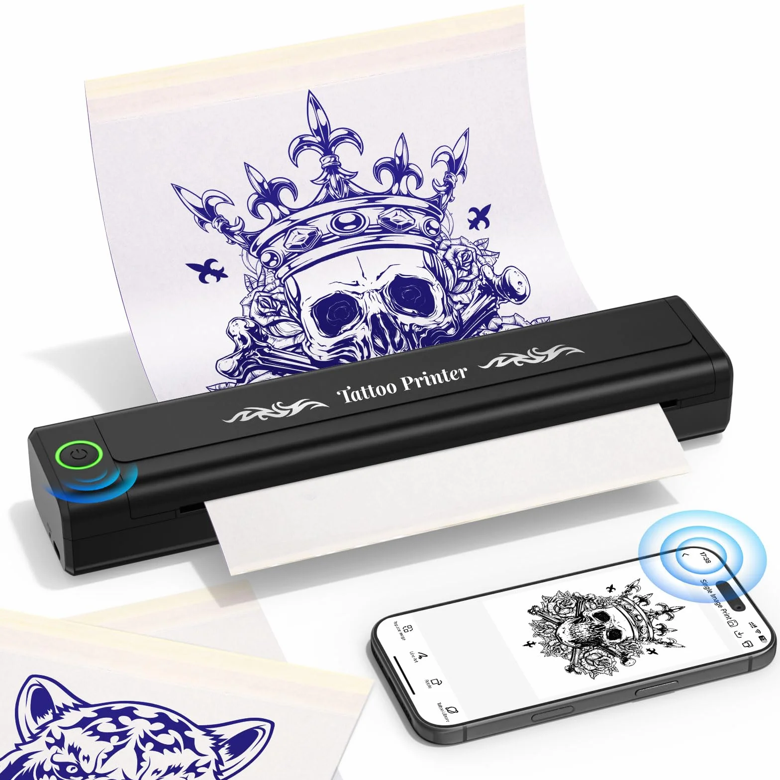 YOHOOLYO Termocopiadora Tattoo Bluetooth Impresora Termica Tattoo Portatil 203 DPI Compatible con Smartphones Tabletas Incluye 10 Hojas de Transferencia para Tatuadores Principiantes