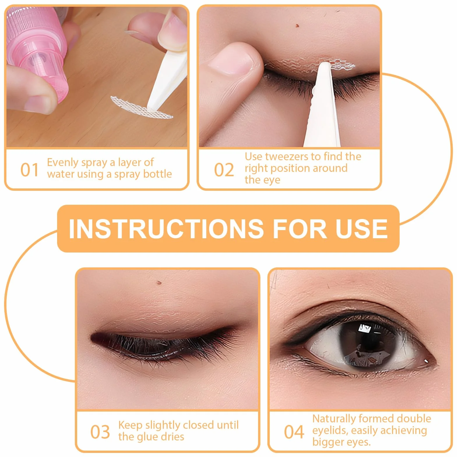 Pegatinas para Párpados Caídos 240 Activación por Agua Lifting Ojos Radiantes Párpados Dobles con Pinzas
