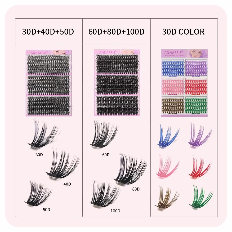 Pestañas Postizas Kit 60D 80D 100D 0.07mm D Curl 10-18mm Cluster Lashes Naturales DIY