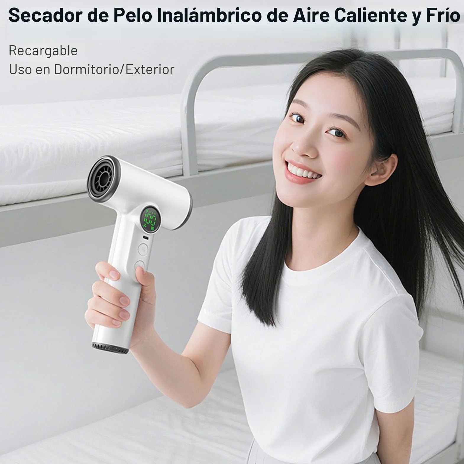 Bewinner Secador de Pelo Inalámbrico Profesional: Batería Recargable USB, 3 Velocidades y Temperaturas, Portátil Con Pantalla Digital Para Mujeres