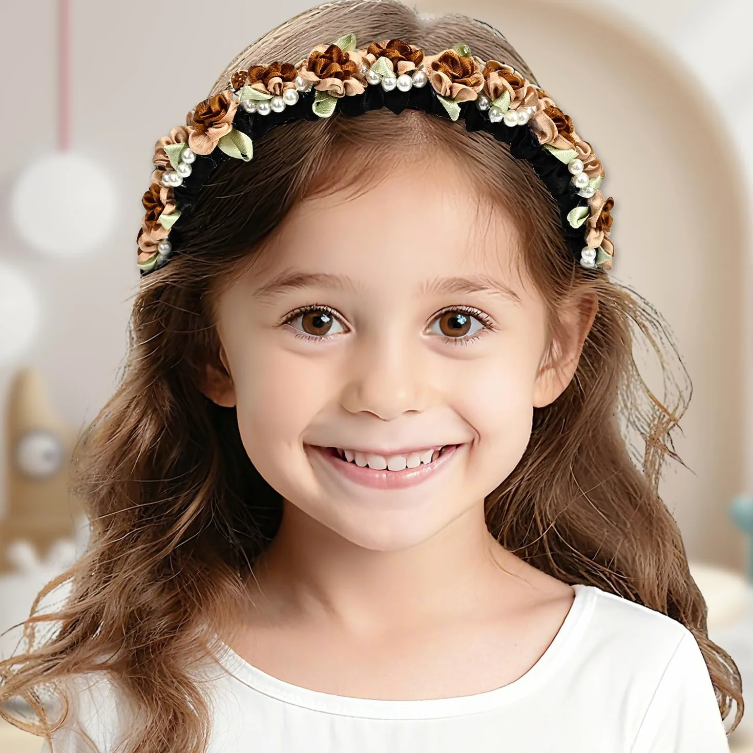 Corona de flores mexicana para novia y damas de honor, accesorio para el cabello marrón