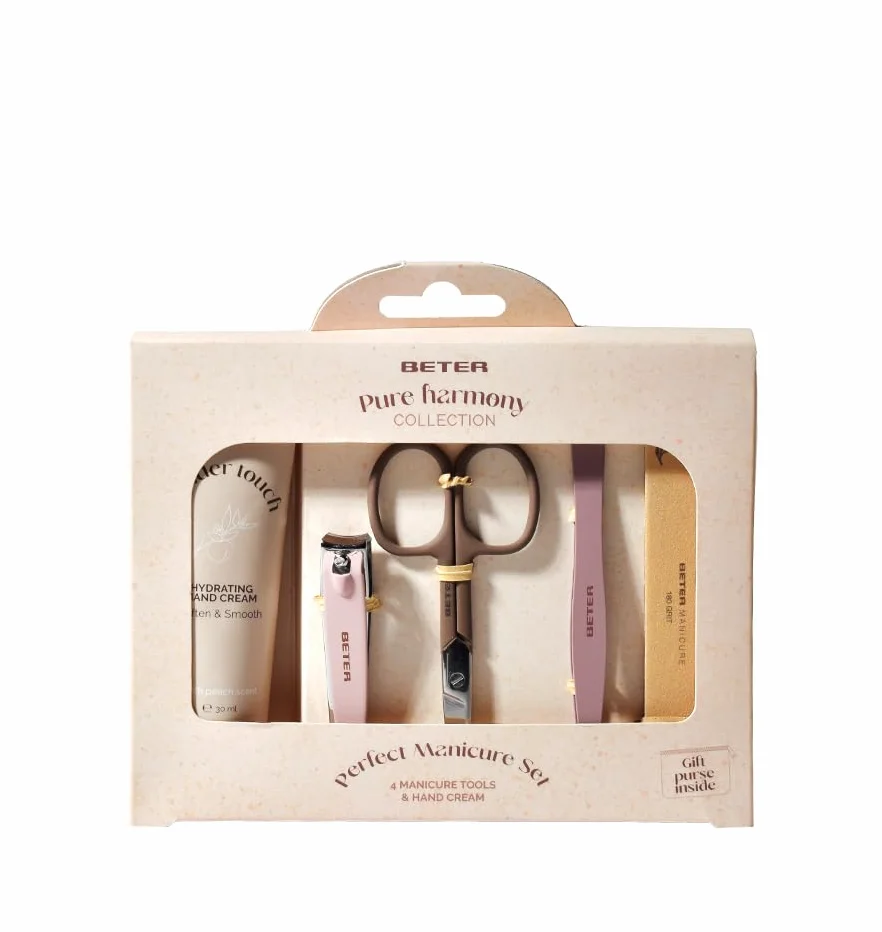 Set de Manicura Pure Harmony Beter 4 Piezas Lima Pinza Tijera Cortaúñas Crema Manos Bolsa