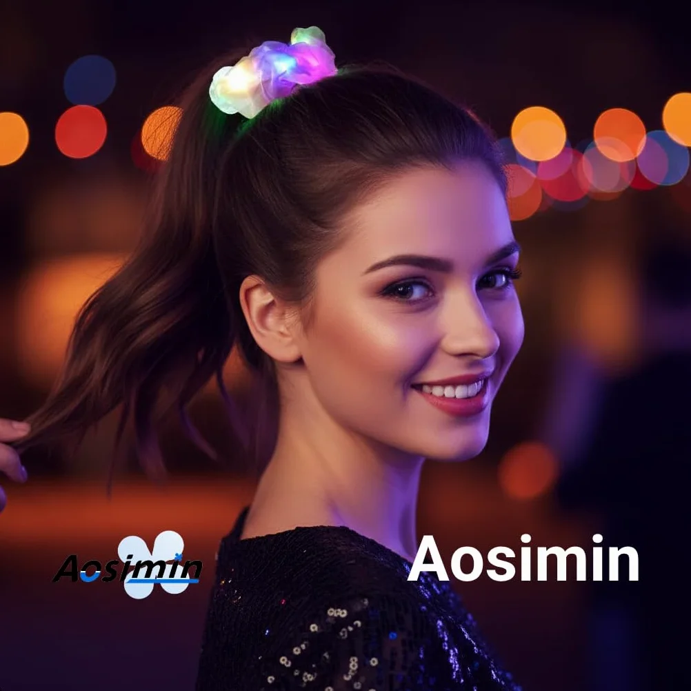36 coleteros iluminados, lazos de pelo de tela de doble capa LED para niñas, accesorios para el cabello de neón rave, accesorios para el cabello para mujeres, suministros de fiesta que brillan