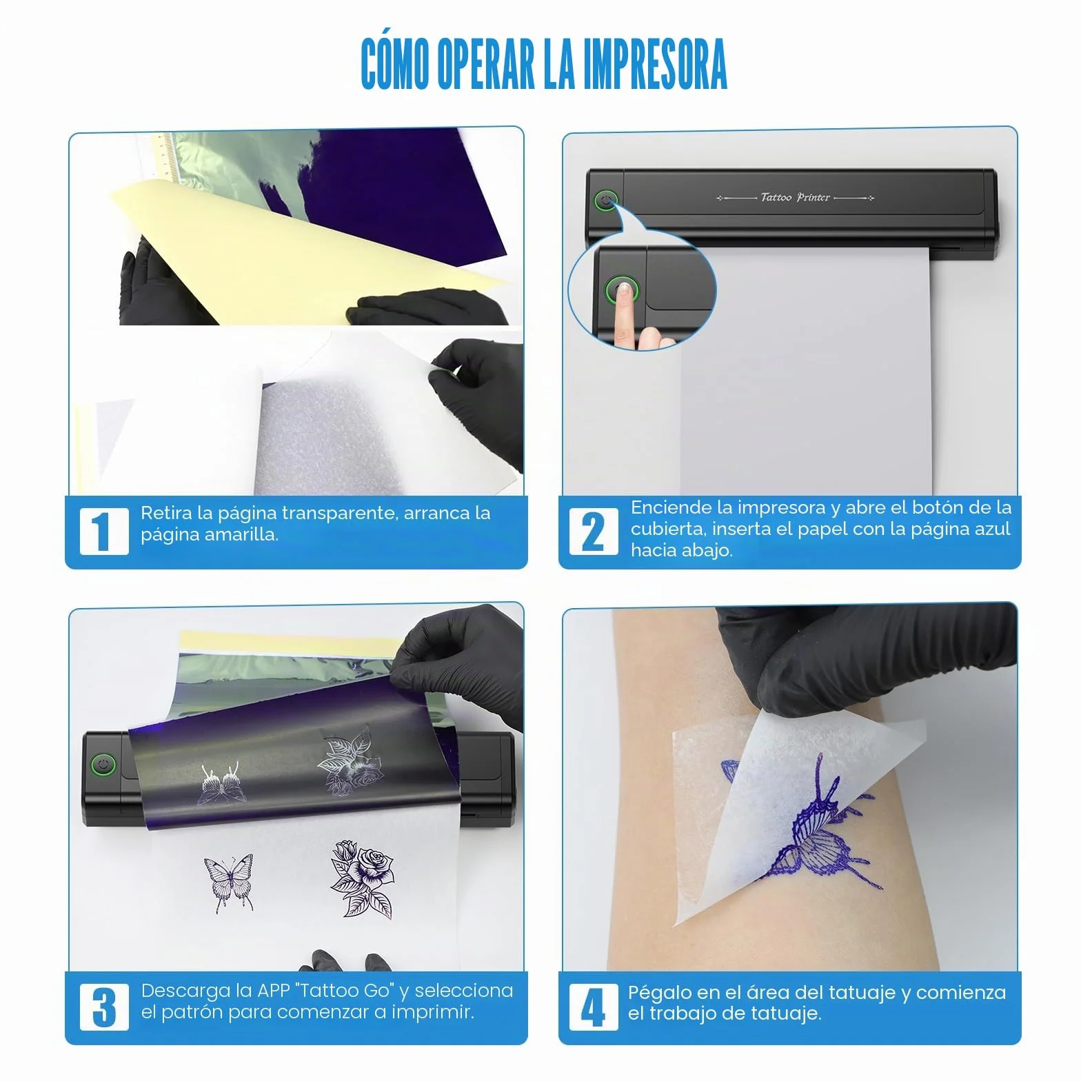 H1 Termocopiadora Tattoo Bluetooth, Impresora Térmica Inalámbrica con 10 Hojas Papel de Transferencia, Impresora de Tatuaje Compatible con Teléfono Tablet PC para Artistas y Principiantes