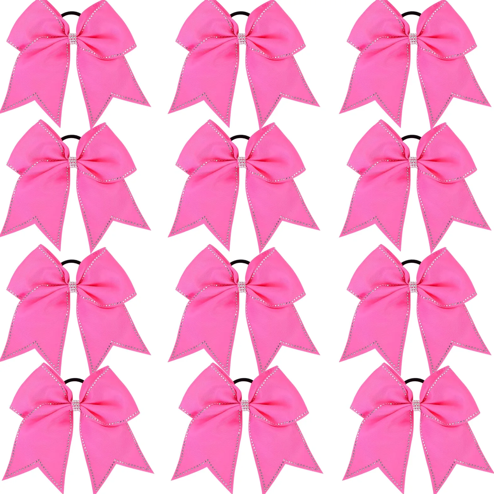 Lazos grandes con diamantes de imitación para el pelo, 12 lazos de animación con purpurina de 17,78 cm, soporte para cola de caballo para niñas, moños para animadoras, competiciones