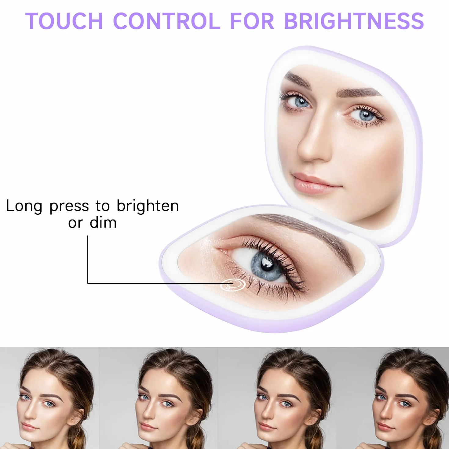 QUMOX Espejo de Maquillaje Compacto con Luz 10X Recargable USB-C LED 3 Modos de Color Brillo Regulable