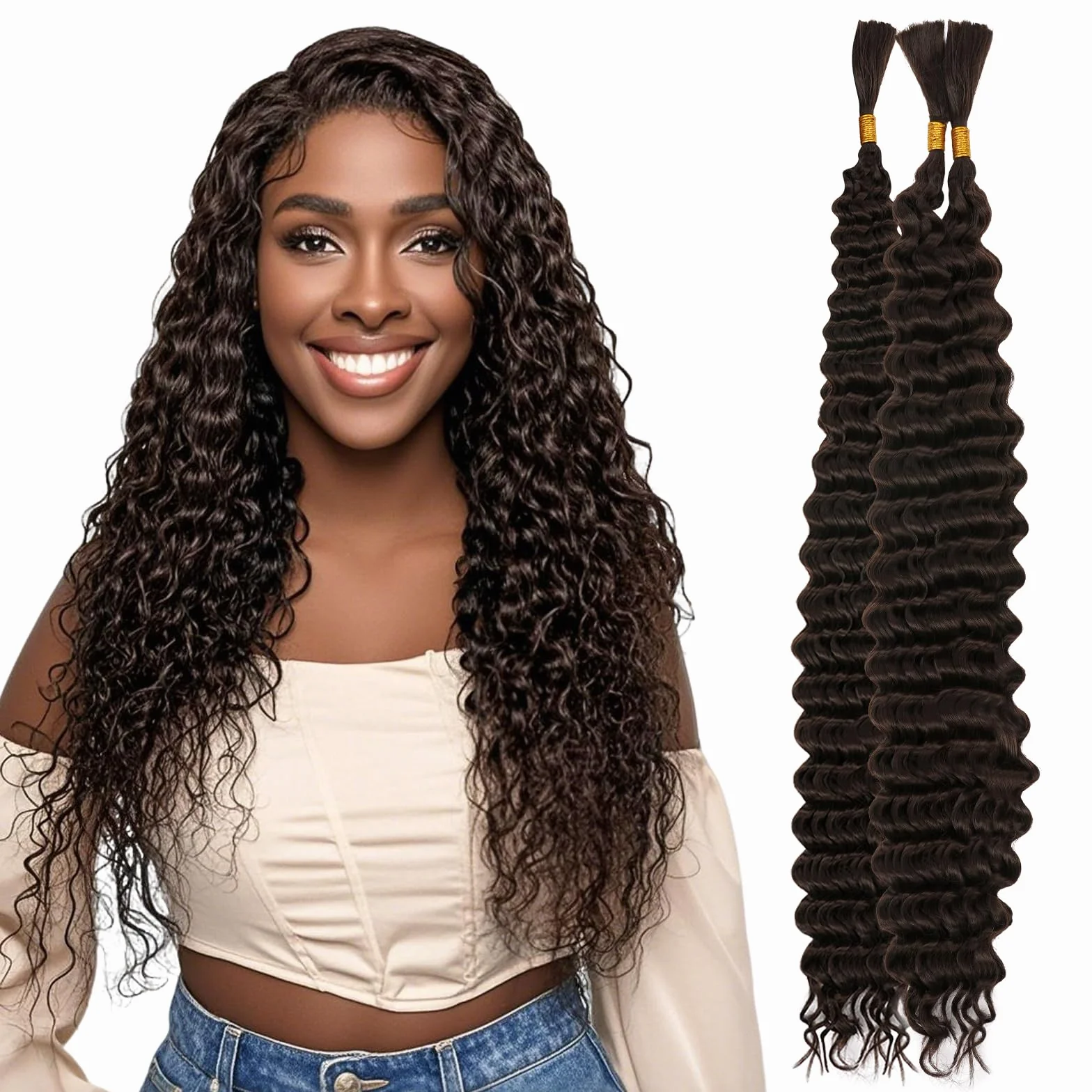 Aomig Ocean Wave Crochet Hair Extensions 24" Wave Braided Soft, African Hair Braids Synthetic Curly Braided 3pcs Brown