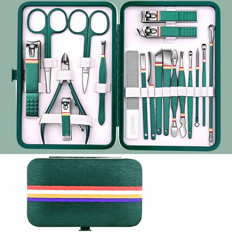 Juego de cortaúñas con Bolsa Plegable, Kit de manicura, Juego de Tijeras, Juego de cortaúñas, Herramienta de Belleza y Maquillaje de Acero Inoxidable, Azul, 13 Piezas