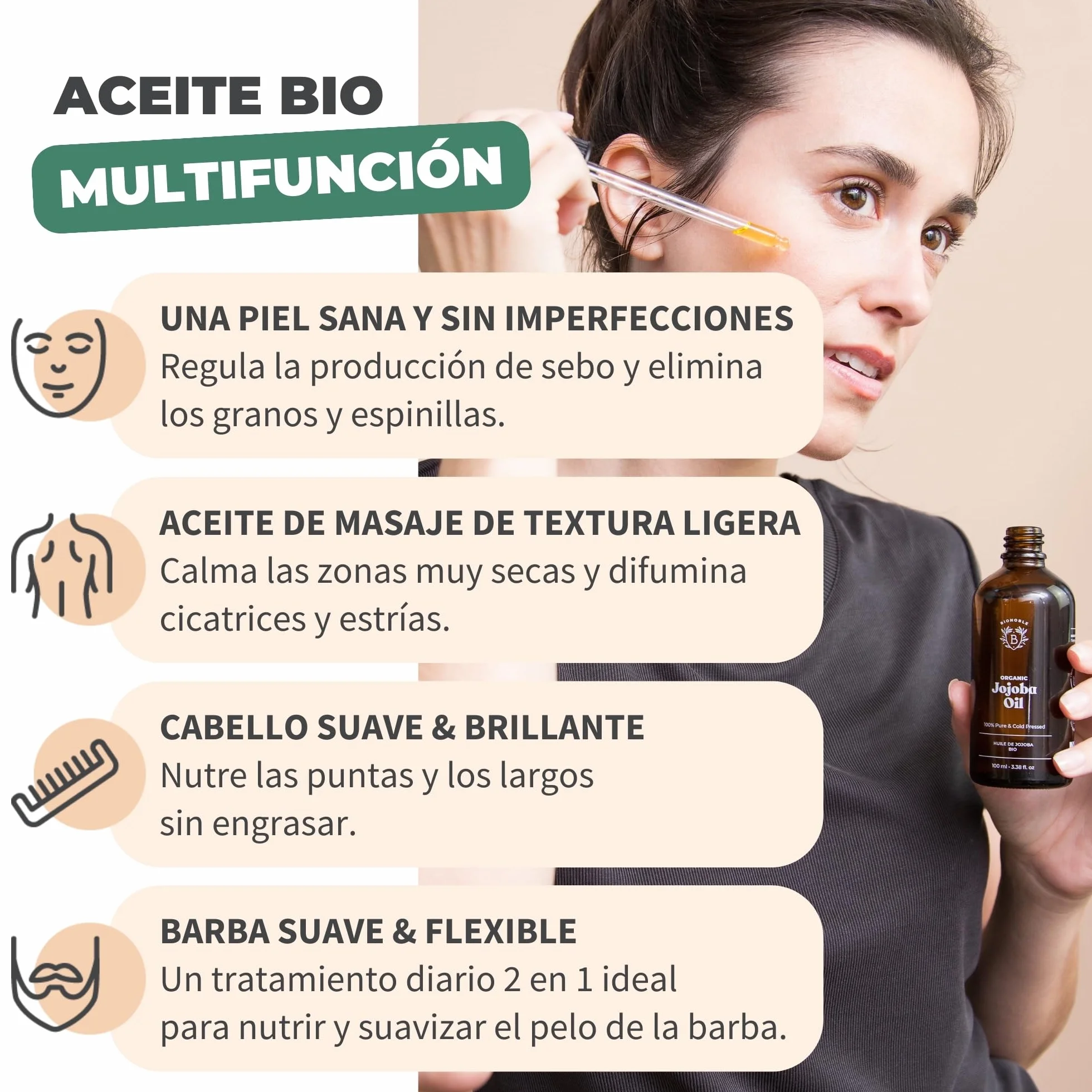 BIONOBLE Aceite de Jojoba 100% Puro Orgánico Prensado en Frío 50ml