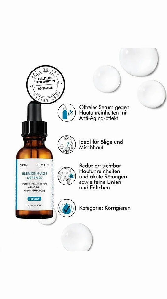 Skinticals Blemish And Age Defense Serum 30ml Anti Aging Serum contra impurezas, poros, espinillas, imperfecciones de la piel, ácido salicílico, sérum facial para pieles grasas con impurezas, mujeres