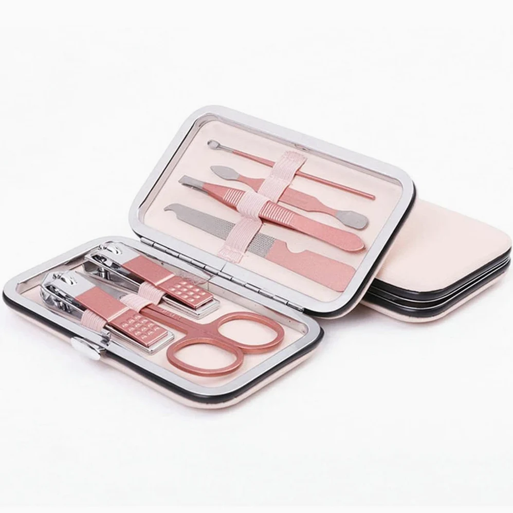 Juego de cortaúñas, herramientas de manicura profesional, kit de arte de uñas de acero inoxidable con estuche de viaje, 7 piezas