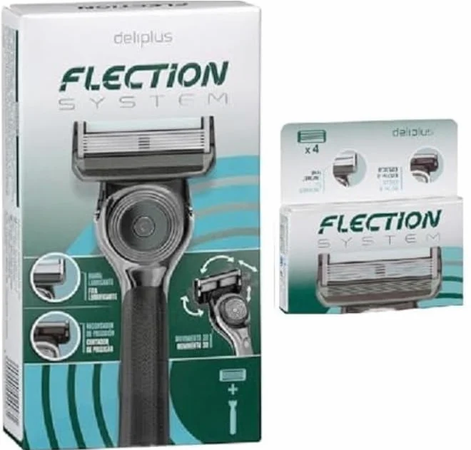 Maquinilla de afeitar Flection System 6 hojas Deliplus + 1 paquete de 4 cuchillas de recambio incluidas