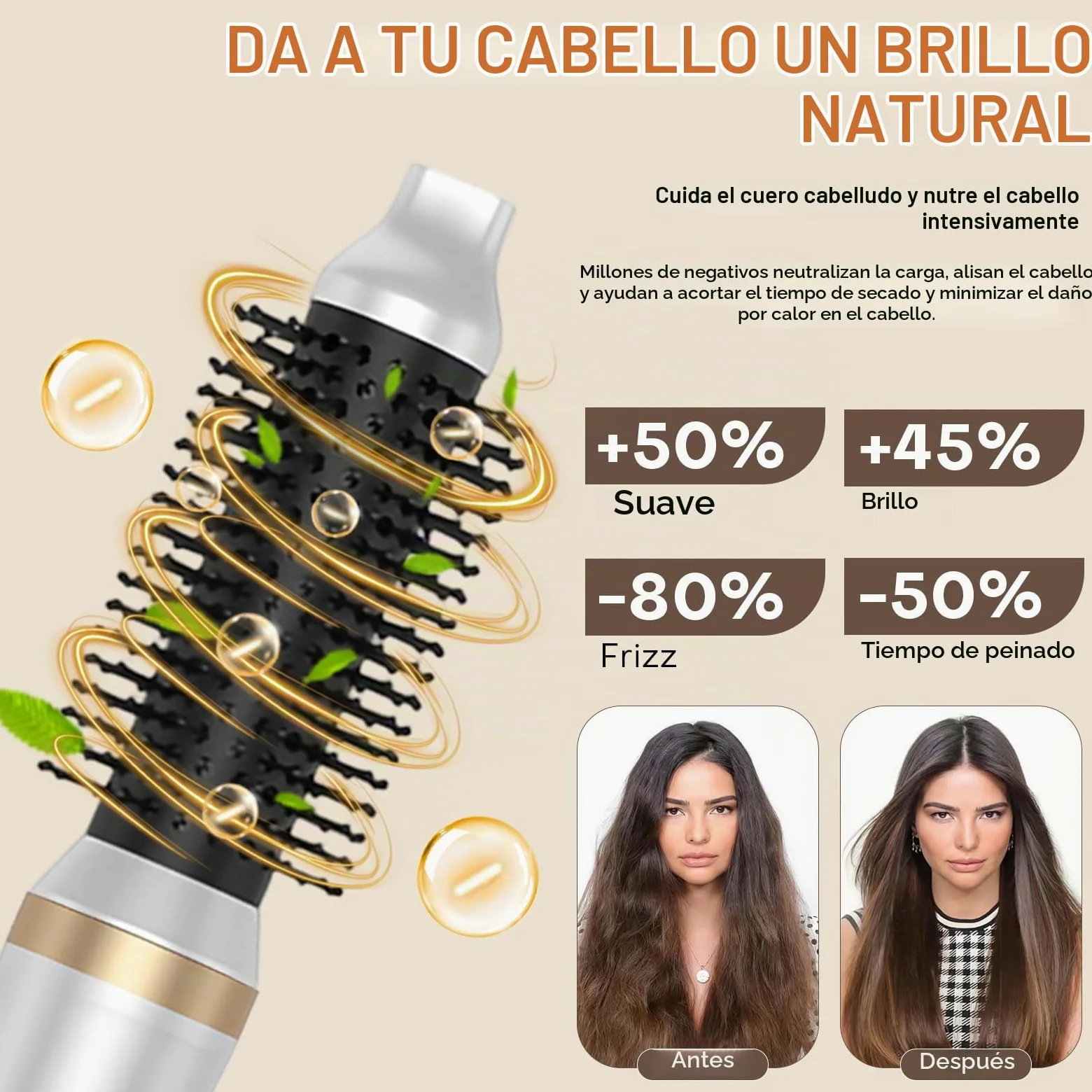 Cepillo Secador de Pelo 5 en 1, Air Styler Multifunción con Iones Negativos Secador, Rizador y Cepillo Alisador, 3 Temperaturas, 1000W Cepillo de Aire Caliente para Volumen, Alisa, Seco