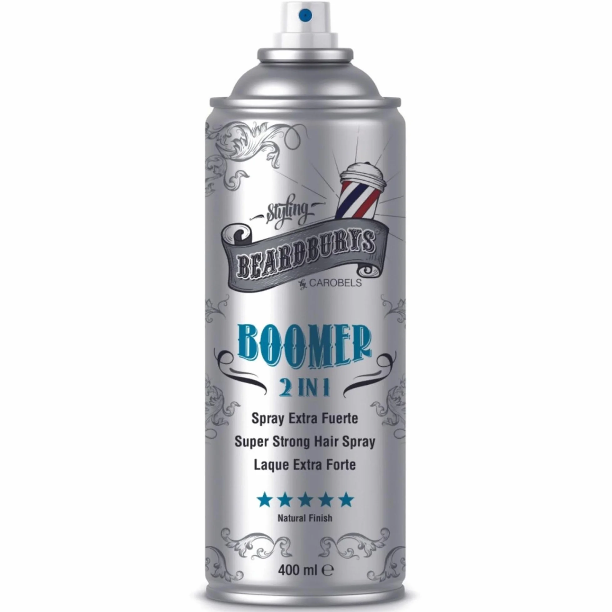 Beardburys HairSpray 2 en 1 Boomer Laca Profesional para el Pelo Hombre, Mate con Fijación Extra Fuerte, 400ml