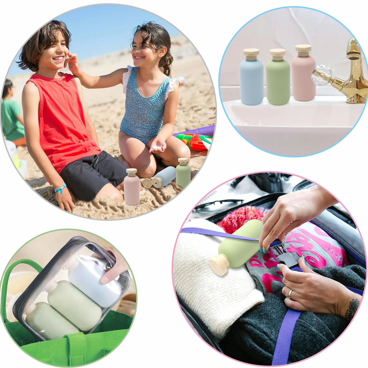 Botellas de viaje 200 ml recargables para champú, desinfectante de manos, limpiador facial, gel de ducha