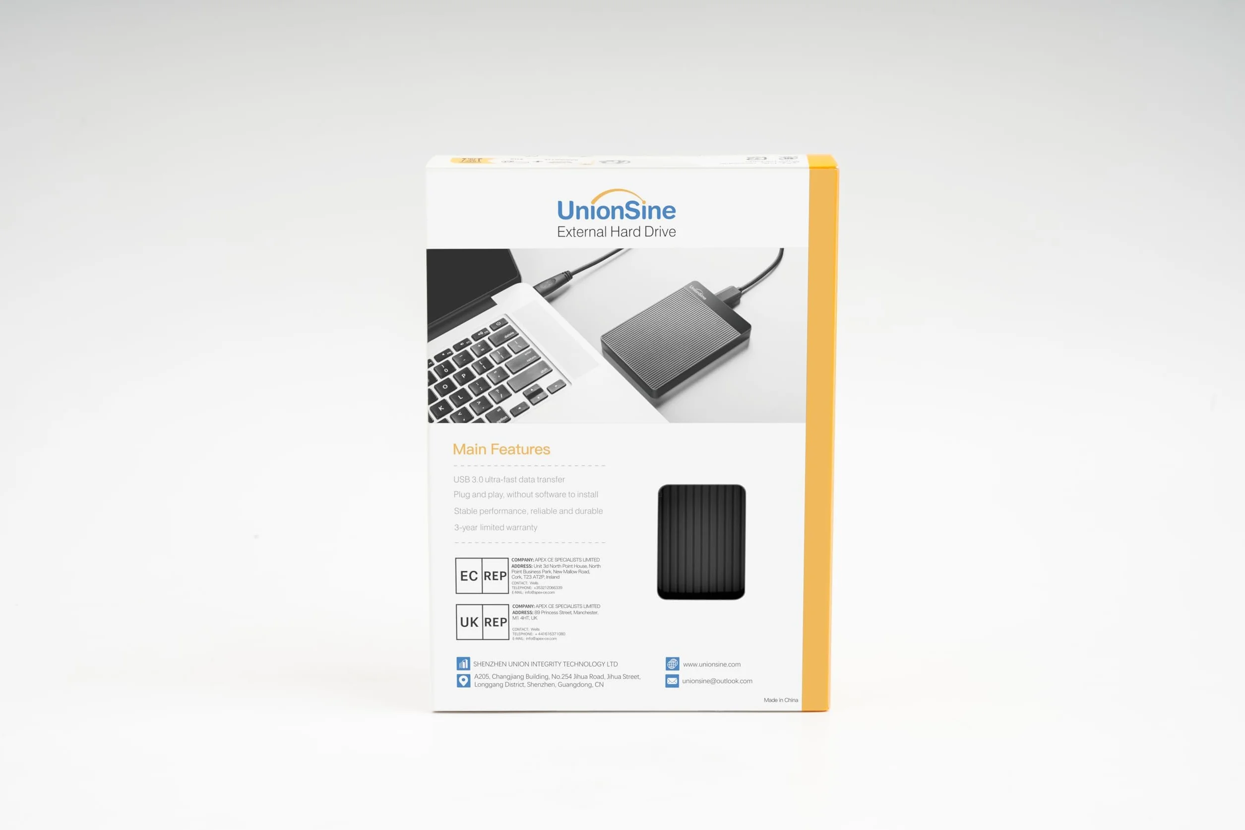 UnionSine Disco Duro Externo 500GB 2.5" USB3.0 Ultra Slim Portátil HDD Negro
