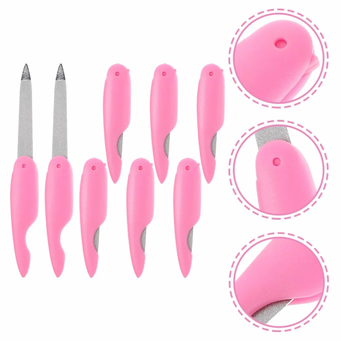 Limas de Uñas Plegables de Metal Rosa Diseño Delicado 8 y Doble Cara para Manicura y Pedicura Profesional para Uso en Salón y Hogar