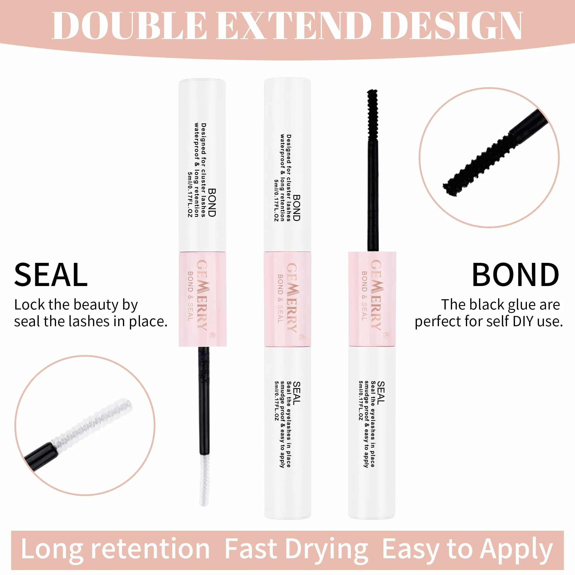 Gemerry Pegamento Pestañas Lash Bond and Seal 2 en 1 5ml+5ml Cluster para Extensiones