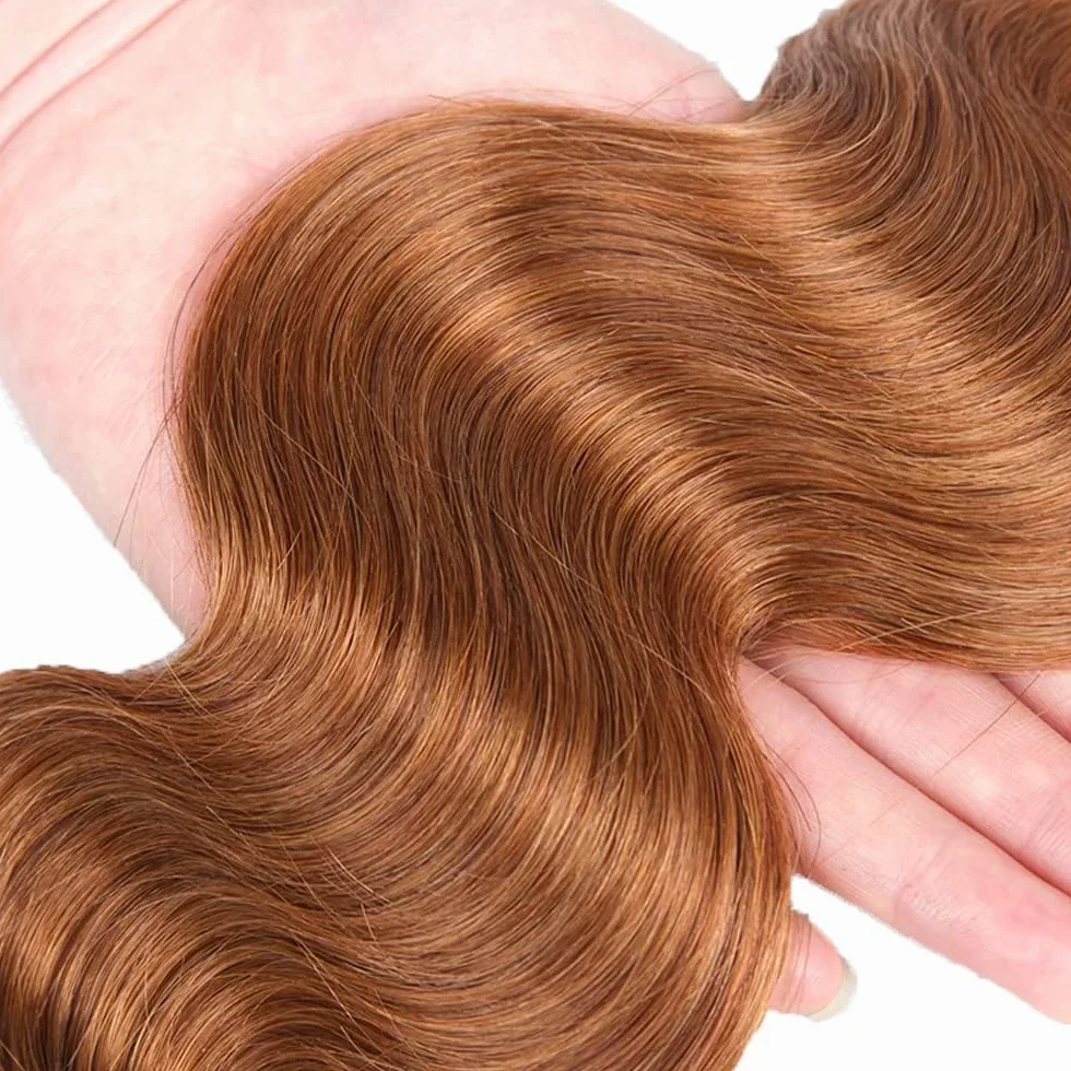 Extensiones de cabello humano de 28 a 30 a 32 pulgadas, cabello humano brasileño, sin procesar, tejido virgen brasileño, #30 marrón claro, 3 paquetes, total 150 g para mujeres