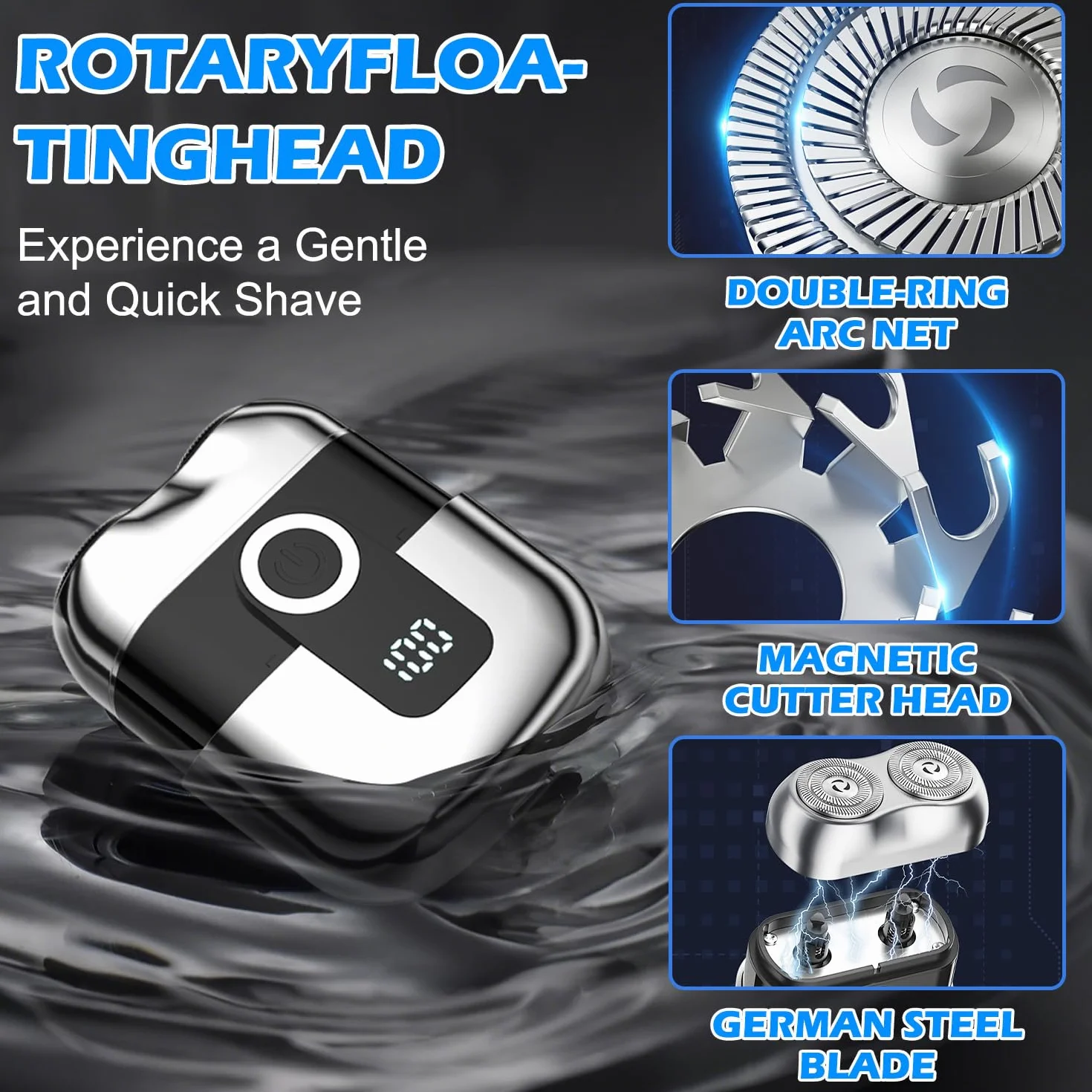 Mini Afeitadora Eléctrica Portátil Magnética con Pantalla LCD Recargable USB Silenciosa Húmeda y Seca