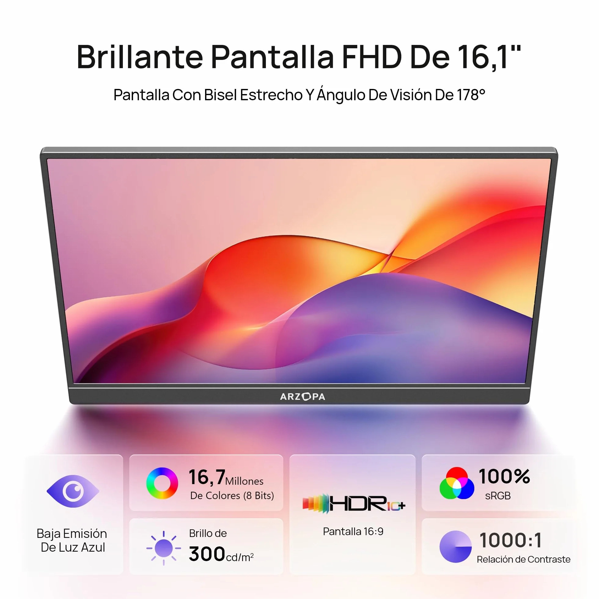 ARZOPA 16.1" Monitor Portátil FHD IPS 100sRGB% HDMI Type-C USB-C Z1C