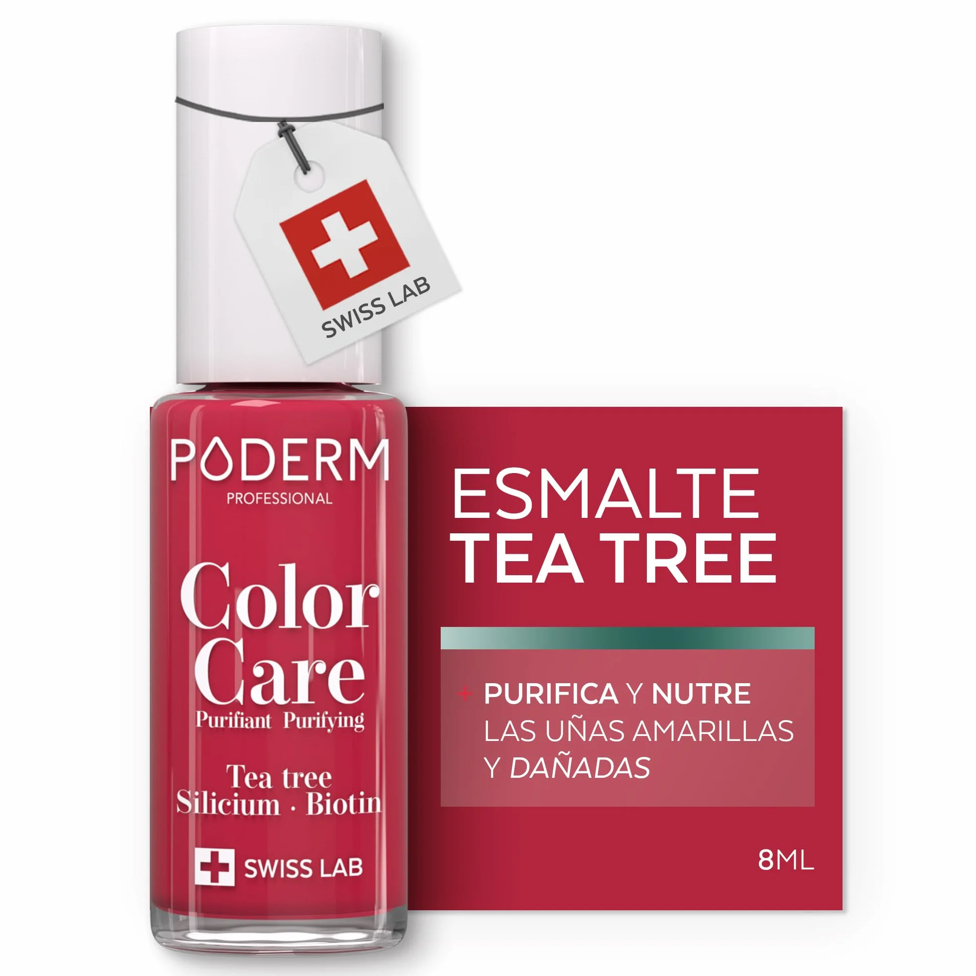 PODERM Esmalte Cuidado para Uñas con Tea Tree Rojo Rosa 8ML Swiss Lab