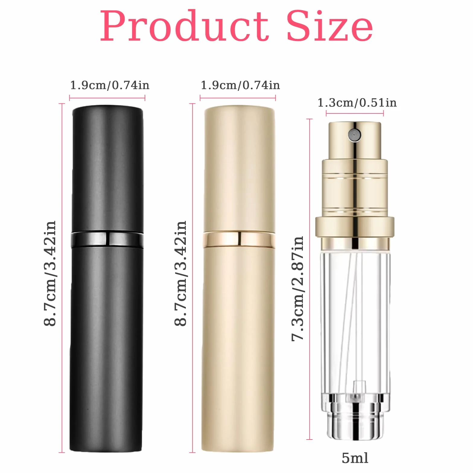 Atomizador Perfume Recargable 5 ml, Botella Recargable, Pulverizador Viaje Negro Oro