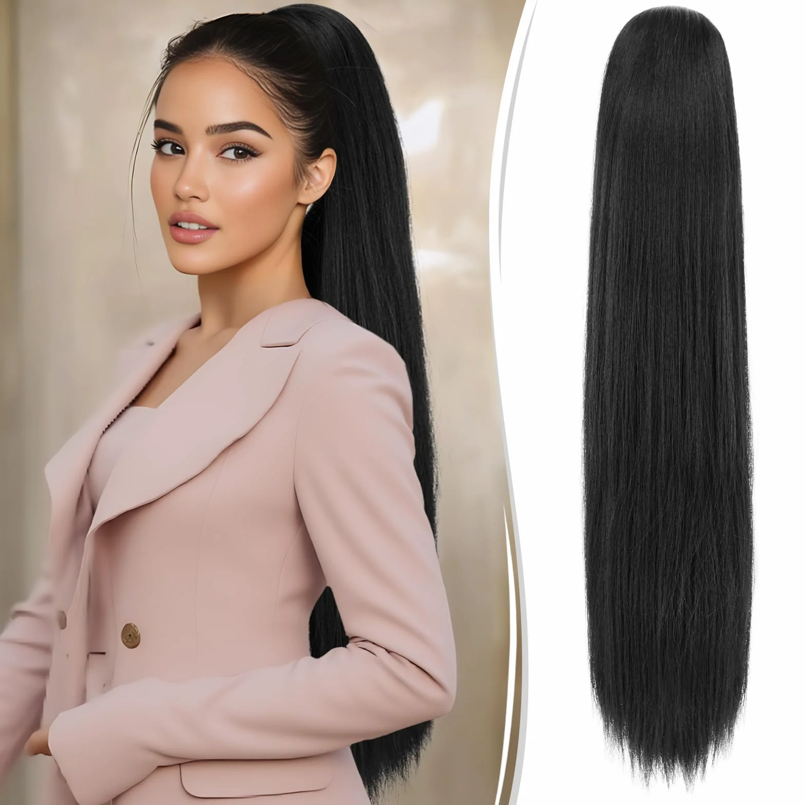 Natural Coleta Postiza pelo 70 cm Largo Liso Cola de Caballo Extensiones Sintetico para Mujeres Negro