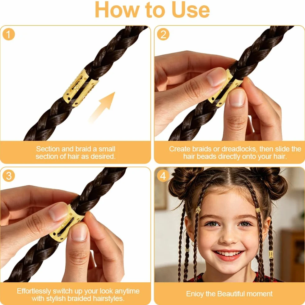 Joyería del Pelo 80 Pcs Accesorios para Rastas Trenzado Peinado (Oro)