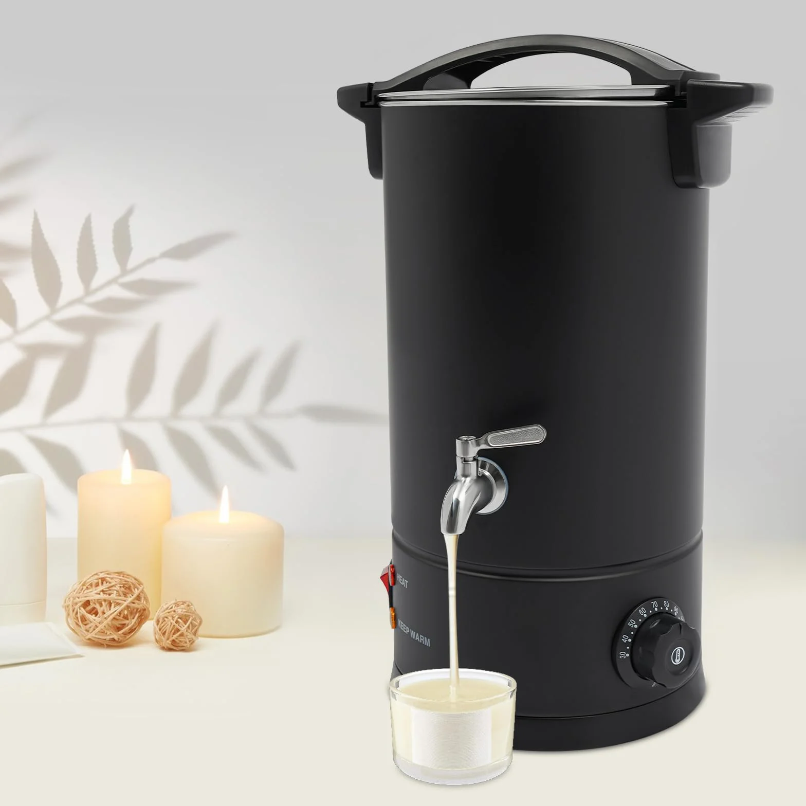 Derretidor de cera eléctrico, 10 L, 1800 W, 220 – 240 V, con enchufe europeo, acero inoxidable SUS304, 30 – 110 °C, grifo, calefacción/mantenimiento caliente para cera de vela