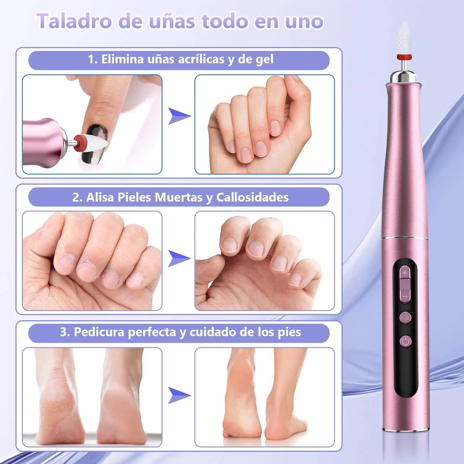 Torno para Uñas Profesional de 35000 RPM, Lima Eléctrica para Uñas de Gel y Acrílicas, Torno sin Cable con Velocidad Ajustable para Manicura y Pedicura