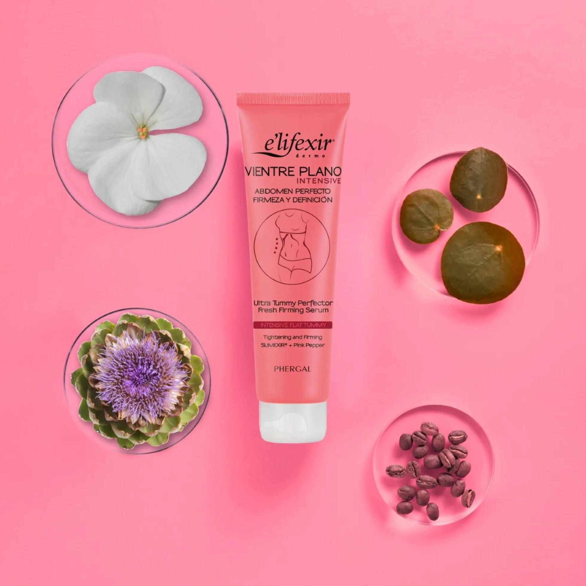 Elifexir Sérum Vientre Plano Intensive 150ml Elimina Volumen Drena Tonifica Reafirma Abdomen SLIMEXIR PINK PEPPER Cafeína