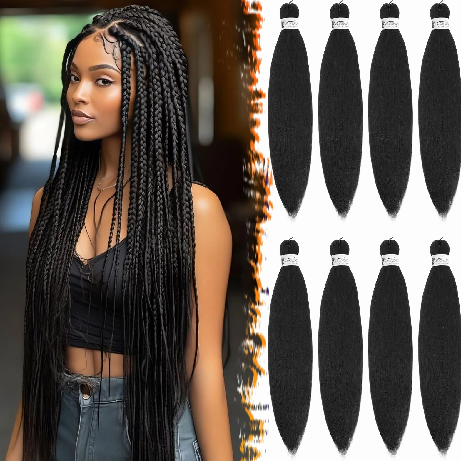 Pre-Stretched Braiding Hair 66cm 8 Packs Jet Negro Largo Braiding Hair Trenzas Africanas Yaki Texture 1B#