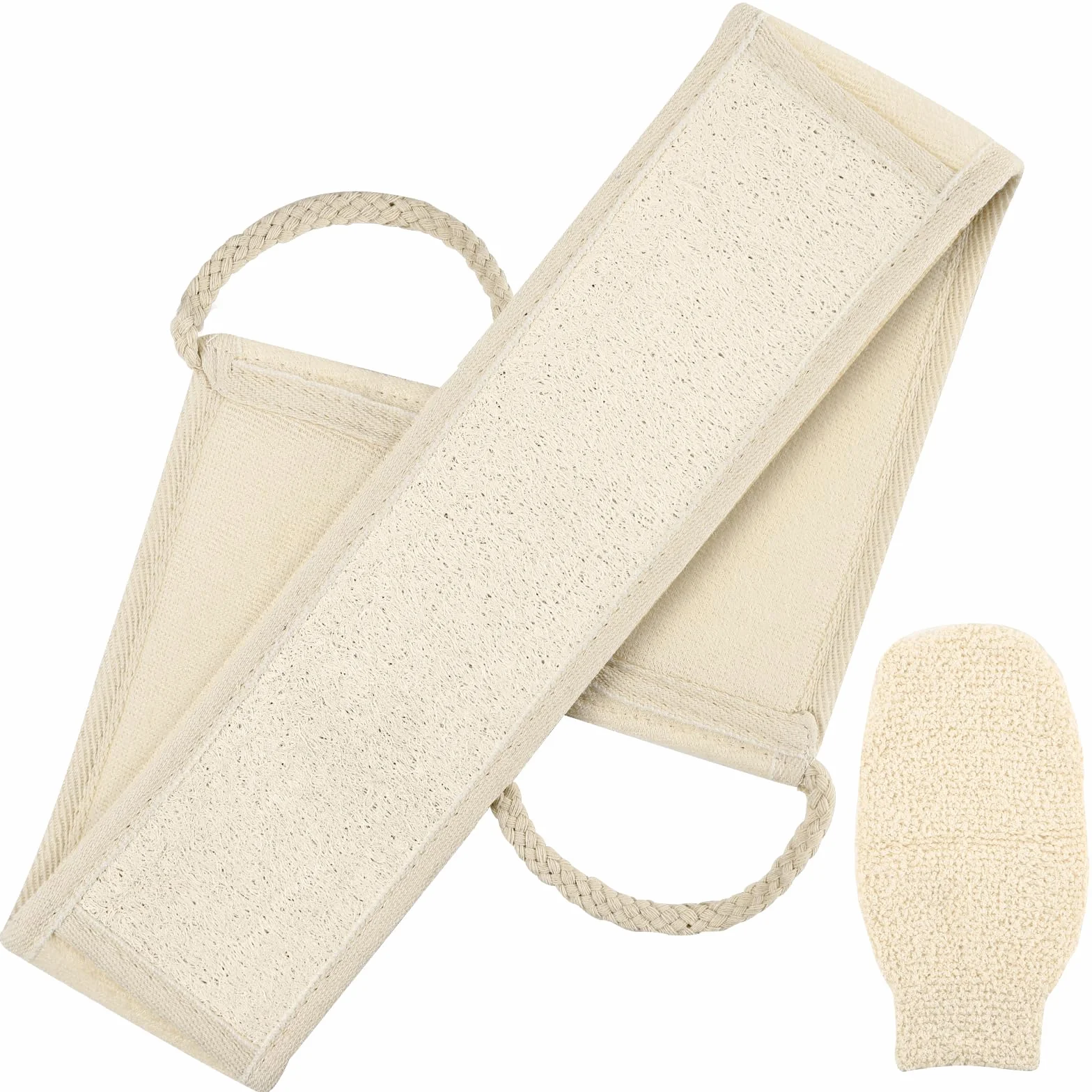 LOPHE Juego de estropajo exfoliante 2 Piezas Loofah Baño Guantes Exfoliantes Cáñamo Natural Cinturón Ducha Lufa