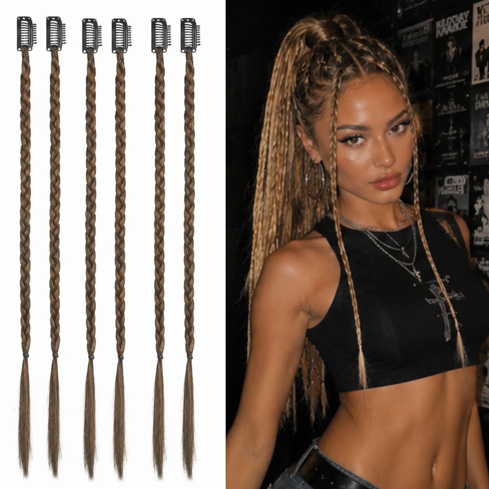 Trenzas Sintéticas Clip-in 45 cm Marrón Claro Extensiones de Cabello