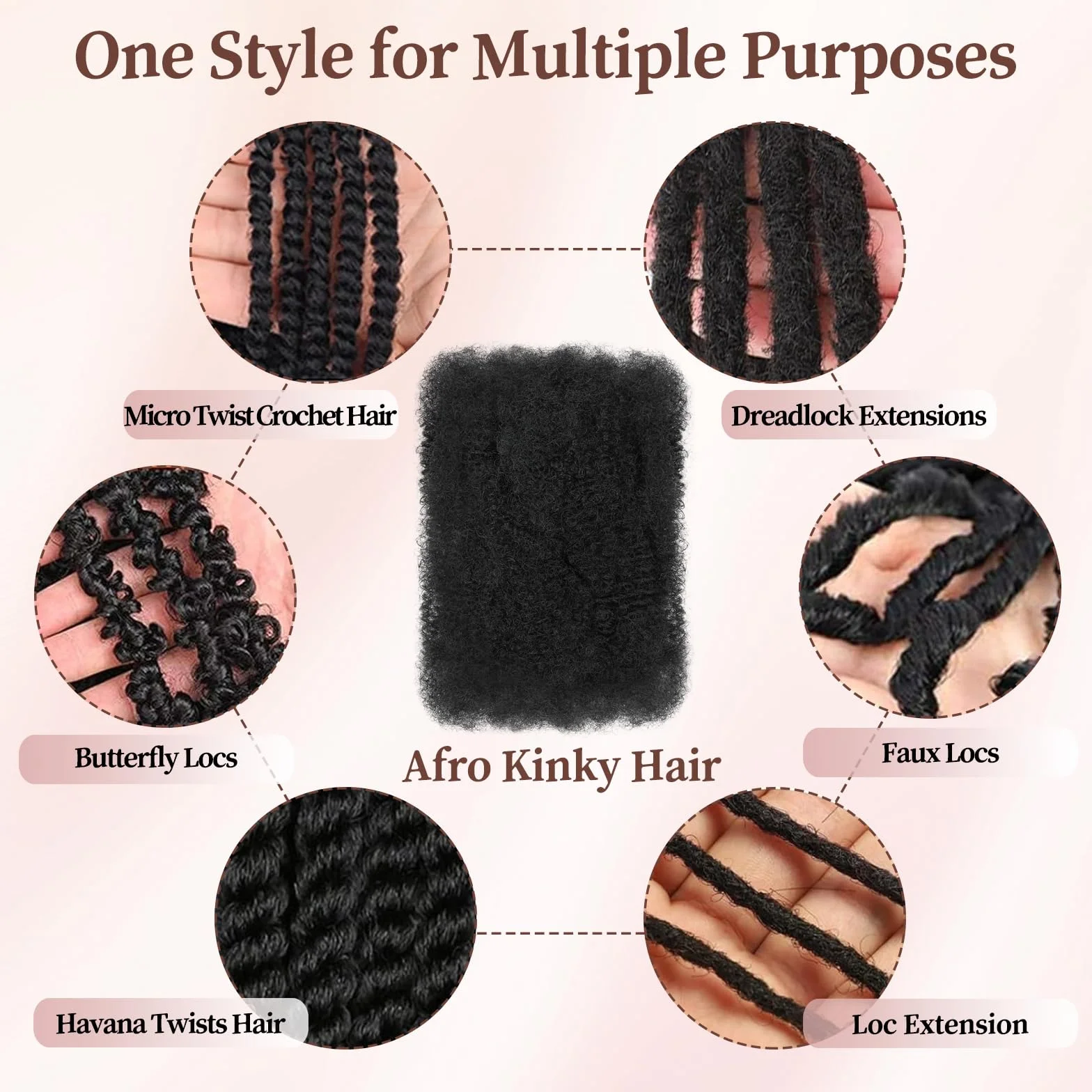 Afro Kinky Curly Braiding Bulk Hair Mini Twists Synthetic Cuban Twist Soft Locs Micro Spring Twist Dreadlocks 1B# 8 Inch Pack of 3