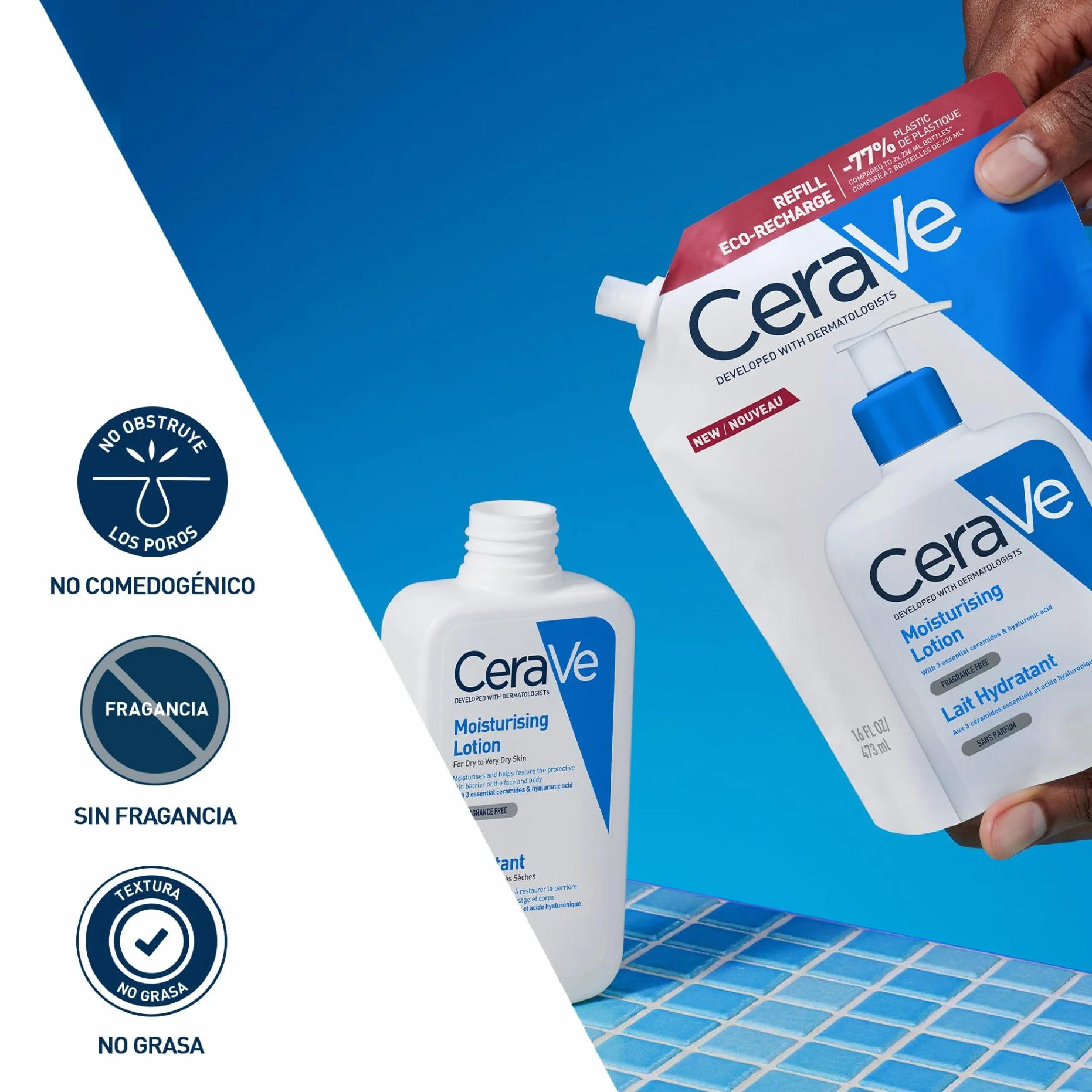 CeraVe Loción Hidratante Recambio, Piel Seca a Muy Seca, Con Ceramidas y Ácido Hialurónico